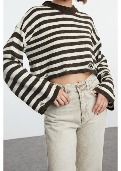 Stil Modern Kadın Regular Standart Kol Bisiklet Yaka Yumuşak Dokulu Crop Triko Kazak