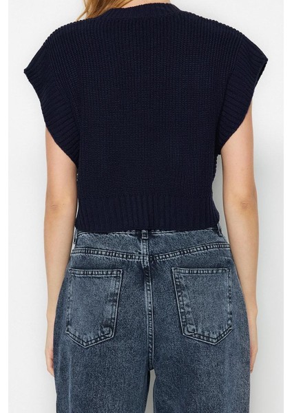 Stil Modern Kadın Crop Standart Kol Bisiklet Yaka Triko Süveter