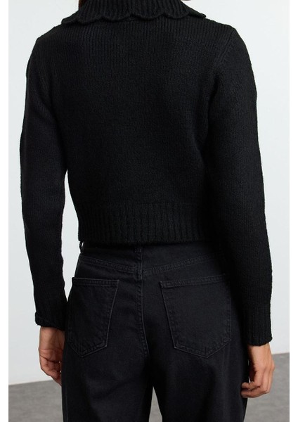 Stil Modern Kadın Crop Standart Kol Polo Yaka Yumuşak Dokulu Mücevher Düğmeli Triko Hırka fırsatları