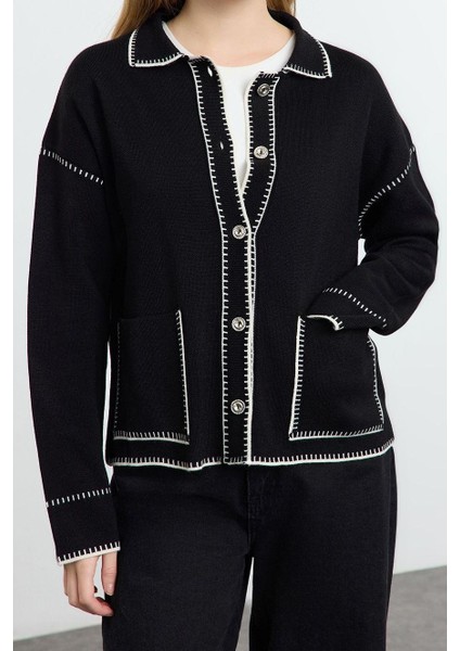 Stil Modern Kadın Regular Standart Kol Polo Yaka Renk Bloklu Triko Hırka fiyatları