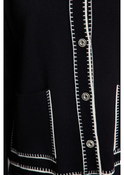 Stil Modern Kadın Regular Standart Kol Polo Yaka Renk Bloklu Triko Hırka indirimleri