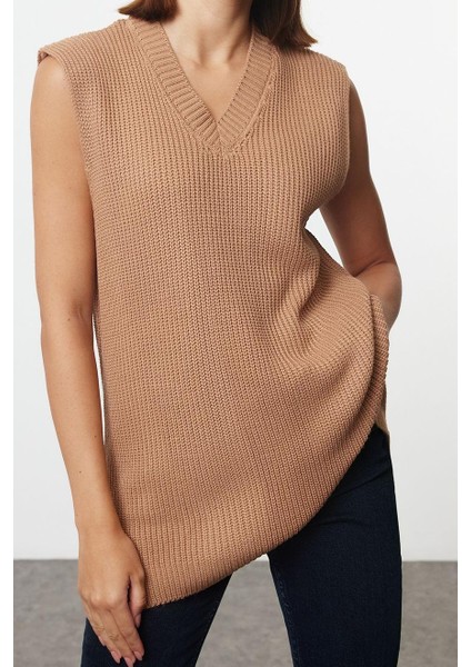 Kadın Moda Şık V Yaka Standart Kol Regular Basic Triko Süveter