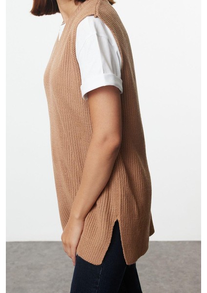 Kadın Moda Şık V Yaka Standart Kol Regular Basic Triko Süveter