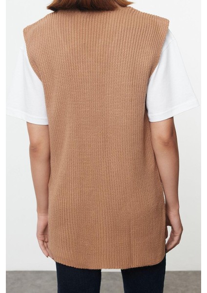 Kadın Moda Şık V Yaka Standart Kol Regular Basic Triko Süveter