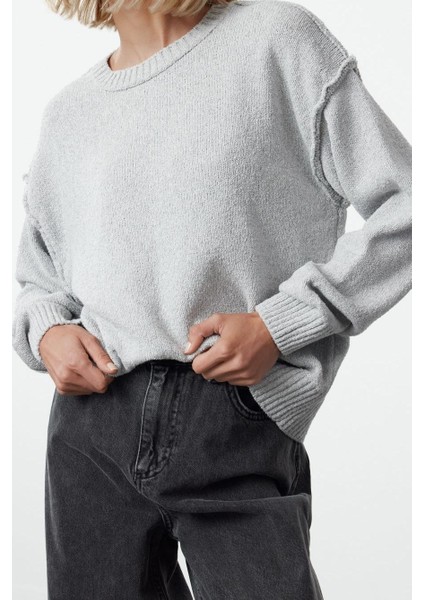 Stil Modern Kadın Regular Standart Kol Bisiklet Yaka Geniş Kalıp Basic Triko Kazak