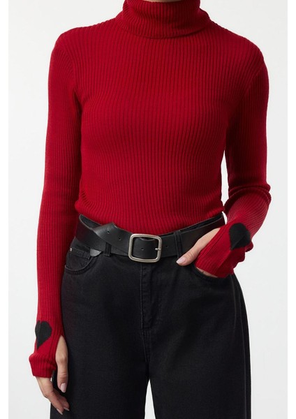 Stil Modern Kadın Regular Standart Kol Dik Yaka Kol Detaylı Triko Kazak