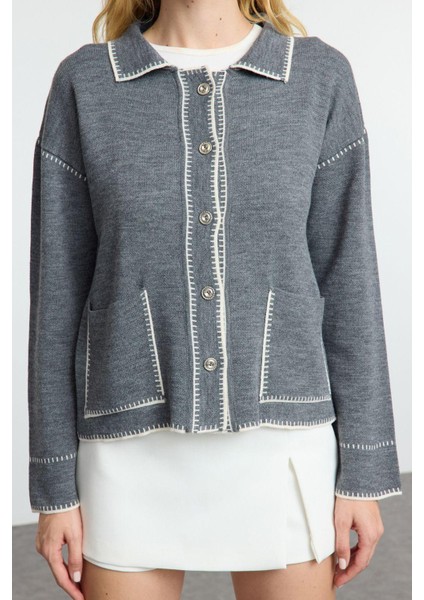Stil Modern Kadın Regular Standart Kol Polo Yaka Renk Bloklu Triko Hırka modelleri