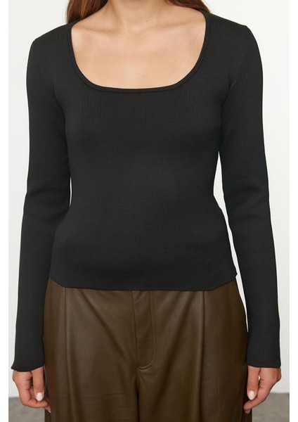 Kadın Standart Kol Havuz Yaka Basic Triko Kazak modelleri