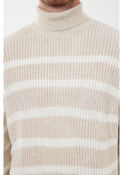 Stil Modern Erkek Regular Düşük Kol Balıkçı Yaka Casual Çizgili Triko Kazak fiyatları