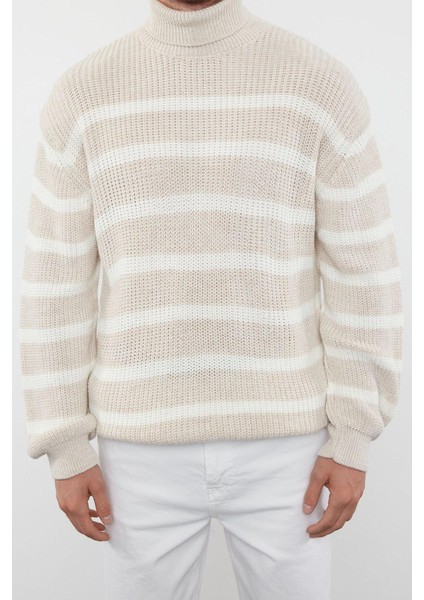 Stil Modern Erkek Regular Düşük Kol Balıkçı Yaka Casual Çizgili Triko Kazak modelleri