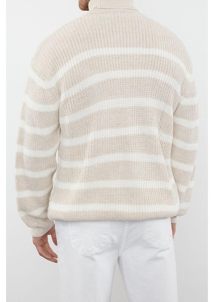 Stil Modern Erkek Regular Düşük Kol Balıkçı Yaka Casual Çizgili Triko Kazak fırsatları