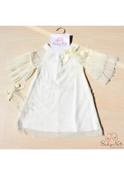 Toka Detaylı Tüllü Düz Beyaz Elbise modelleri