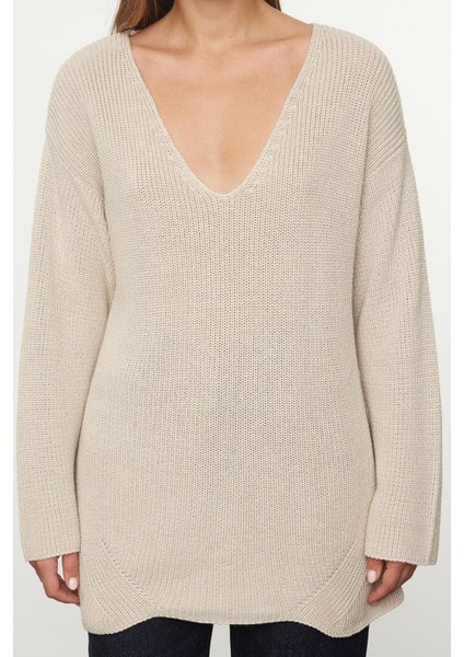 Stil Modern Kadın Regular Standart Kol V Yaka Geniş Kalıp Basic Triko Kazak modelleri