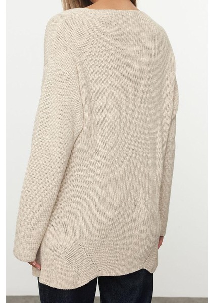 Stil Modern Kadın Regular Standart Kol V Yaka Geniş Kalıp Basic Triko Kazak fırsatları