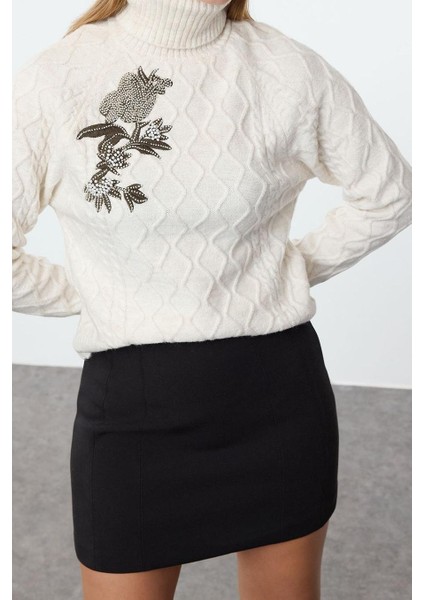 Stil Modern Kadın Regular Standart Kol Balıkçı Yaka Couple Yumuşak Dokulu Nakışlı Triko Kazak