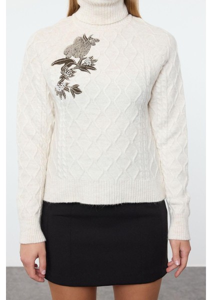 Stil Modern Kadın Regular Standart Kol Balıkçı Yaka Couple Yumuşak Dokulu Nakışlı Triko Kazak modelleri