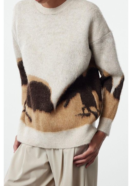 Stil Modern Kadın Regular Standart Kol Bisiklet Yaka Yumuşak Dokulu Renk Bloklu Triko Kazak