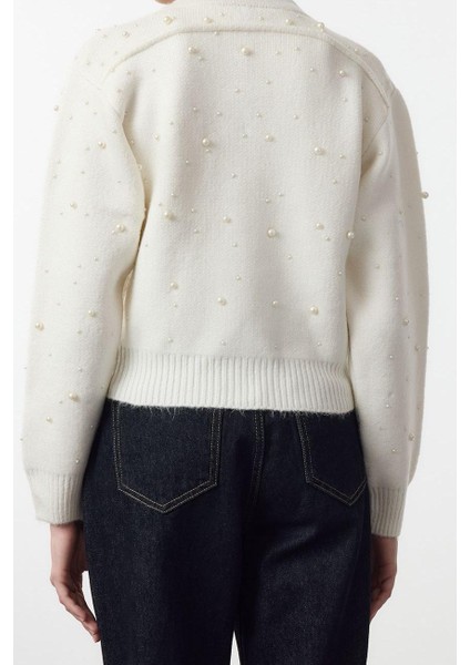 Stil Kadın Regular Standart Kol Bomber Yaka Yumuşak Fermuarlı Taşlı Mont Görünümlü Triko Hırka fırsatları