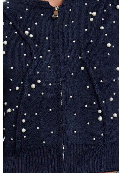 Stil Kadın Regular Standart Kol Bomber Yaka Yumuşak Fermuarlı Taşlı Mont Görünümlü Triko Hırka indirimleri