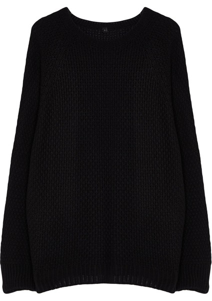 Kadın Moda Şık Bisiklet Yaka Reglan Kol Regular Lu Dikişsiz Triko Kazak