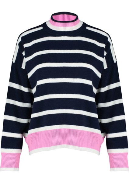 Kadın Moda Şık Dik Yaka Standart Kol Regular Süper Geniş Kalıp Triko Kazak