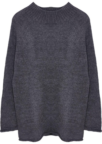 Kadın Moda Şık Dik Yaka Reglan Kol Uzun Yumuşak Dokulu Dikişsiz Triko Kazak