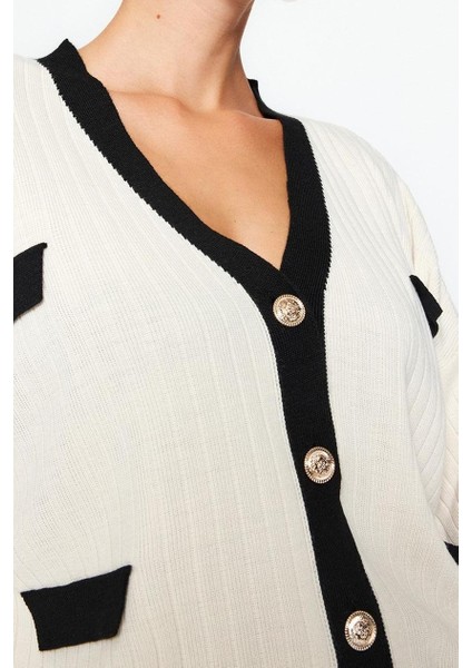 Kadın Moda Şık V Yaka Standart Kol Regular Renk Bloklu Triko Hırka modelleri