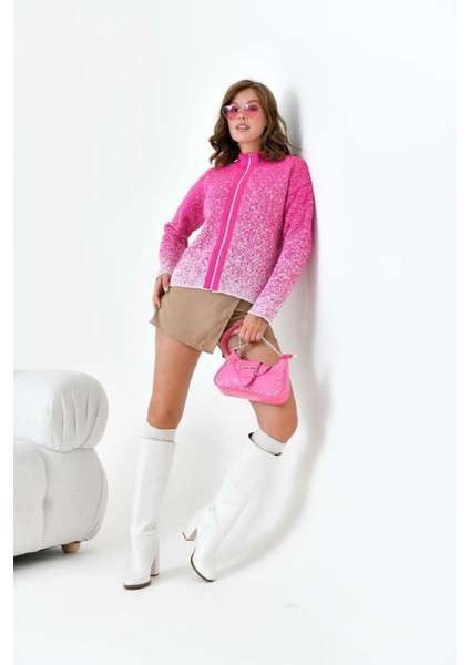 Kadın Fermuar Detaylı Hırka Fuşya fiyatları