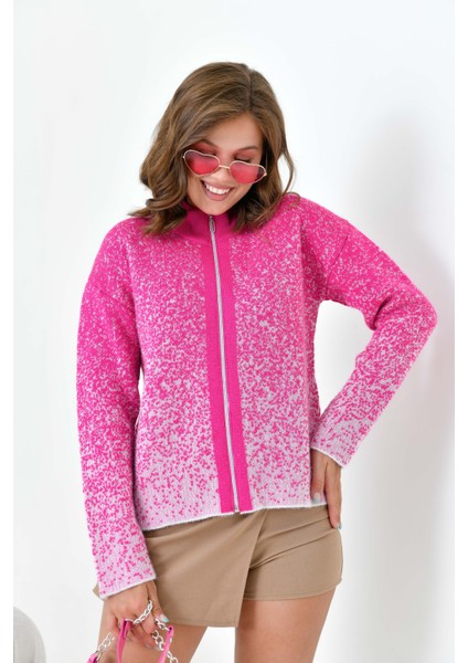 Kadın Fermuar Detaylı Hırka Fuşya fırsatları