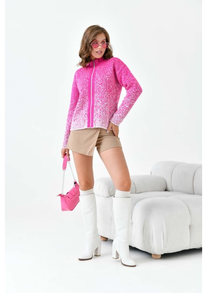 Kadın Fermuar Detaylı Hırka Fuşya indirimleri