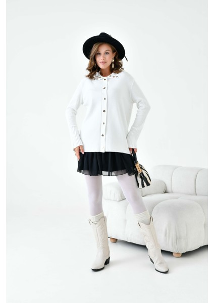 Kadın Kuş Gözü Detaylı Triko Gömlek Ekru fiyatları