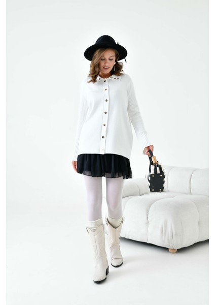 Kadın Kuş Gözü Detaylı Triko Gömlek Ekru modelleri