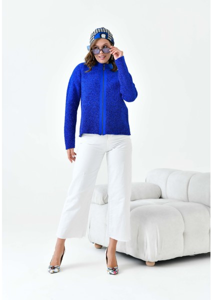 Kadın Fermuar Detaylı Hırka Mavi fırsatları
