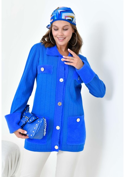 Kadın Pile Detaylı Hırka Saks