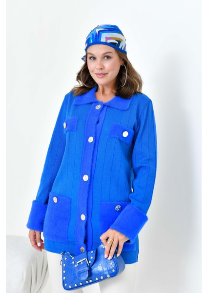 Kadın Pile Detaylı Hırka Saks fiyatları