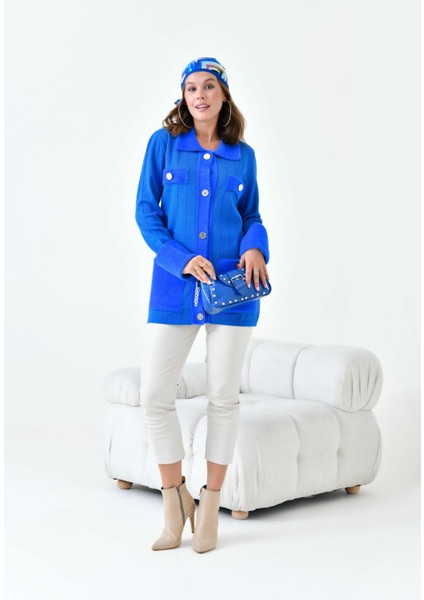 Kadın Pile Detaylı Hırka Saks modelleri