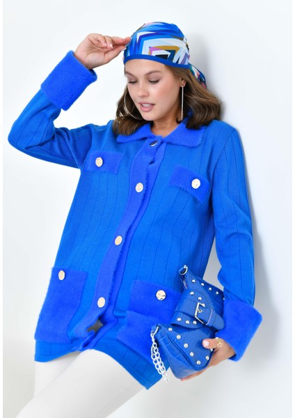 Kadın Pile Detaylı Hırka Saks fırsatları