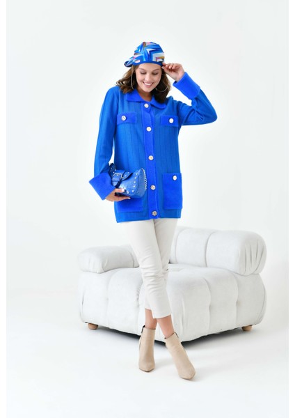 Kadın Pile Detaylı Hırka Saks indirimleri