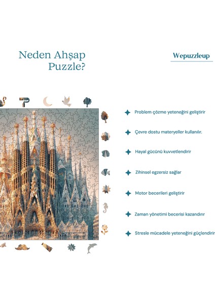 La Sagrada Familia Ahşap Puzzle Yetişkin Benzersiz Parçalı Yapboz Puzzle Yapıştırıcılı S1-20