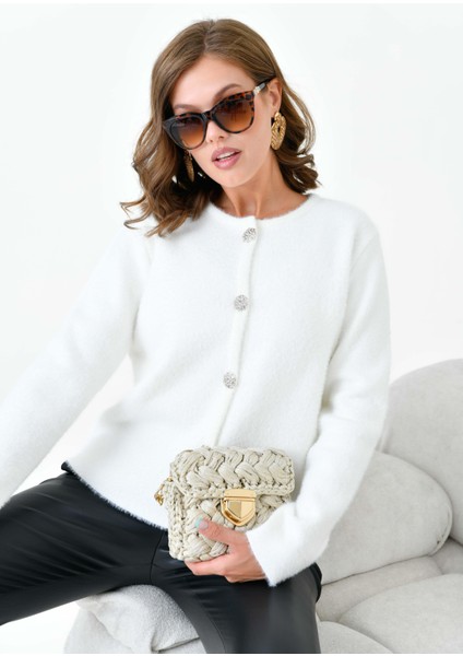 Kadın Düğme Detaylı Hırka Ekru modelleri