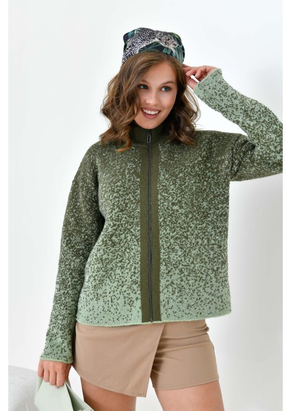 Kadın Fermuar Detaylı Hırka Haki fiyatları