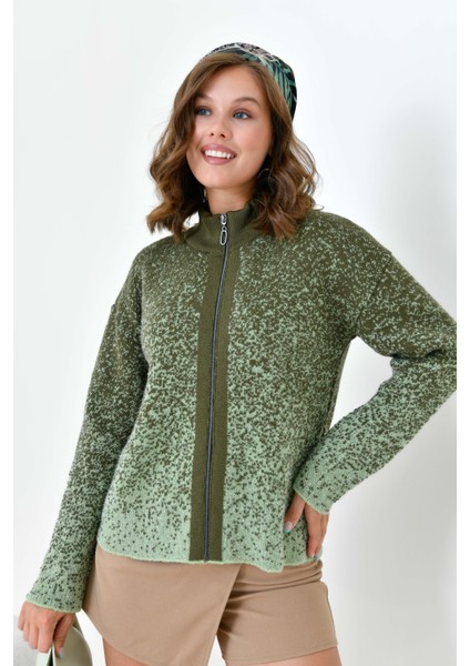 Kadın Fermuar Detaylı Hırka Haki fırsatları