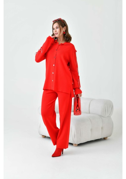 Kadın Kol Detaylı Ikili Takım Kırmızı