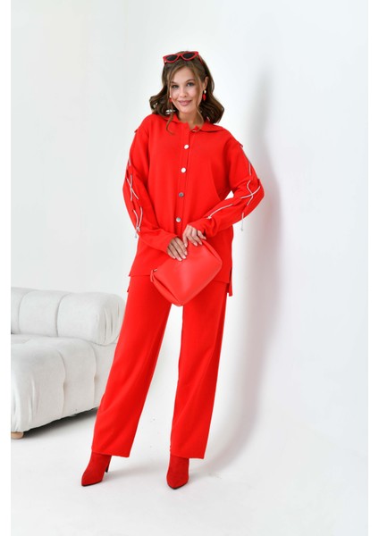 Kadın Kol Detaylı Ikili Takım Kırmızı fiyatları