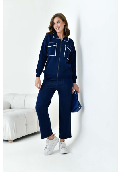 Bayan Çizgili Ikili Takım Lacivert