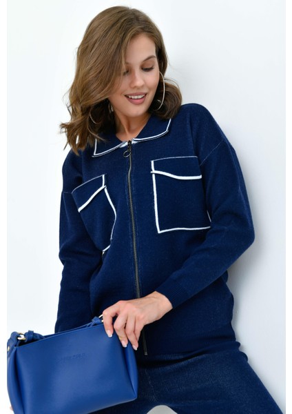 Bayan Çizgili Ikili Takım Lacivert modelleri