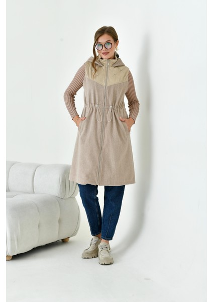 Kadın Kaşe Yelek Beige