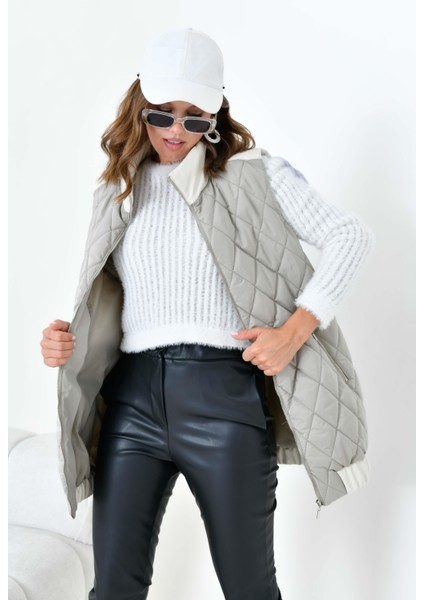 Kadın Kapitone Yelek Gri fırsatları