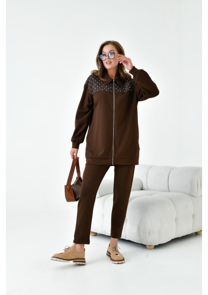 Kadın Iki Ip Taş Detya Takım Kahve