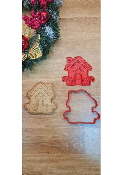 Yılbaşı Yeni Yıl Noel Gingerbread House Kurabiye Evi 2'li Kurabiye Kalıbı ve Hamur Şekillendirici